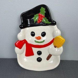 Vintage 80's Christmas Snowman‎ Ceramic Snack Dish Plate